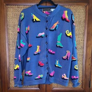 Christine Foley Shoe Cardigan Blue Multi Color Sz2 Medium